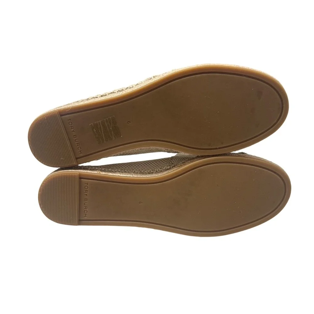 Tory Burch Canvas Leather Espadrilles Womens 6 Natural Ambra Excellent Logo Flat